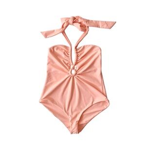 Mara Hoffman Aya One Piece Halter Swimsuit Peach Pastel Beach Resort UPF 50